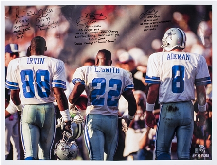 Michael Irvin, Emmitt Smith, & Troy Aikman Multi Signed & Inscribed 30 x 40 Photo (LE 8/8) (Beckett)	